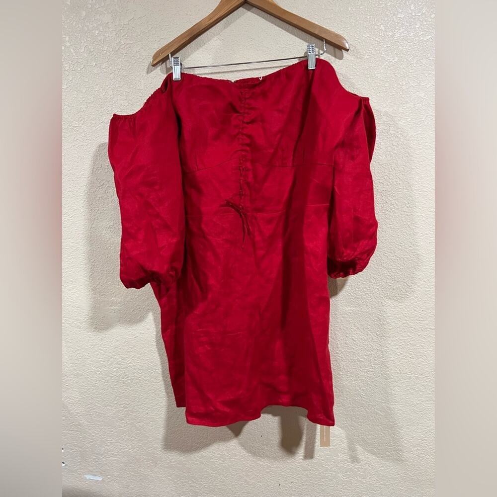 Reformation Kathryn Linen Off the Shoulder Mini Dress Es Cherry Red Plus 24 NEW